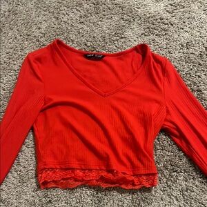 Vibrant Red V-Neck Women's Top
